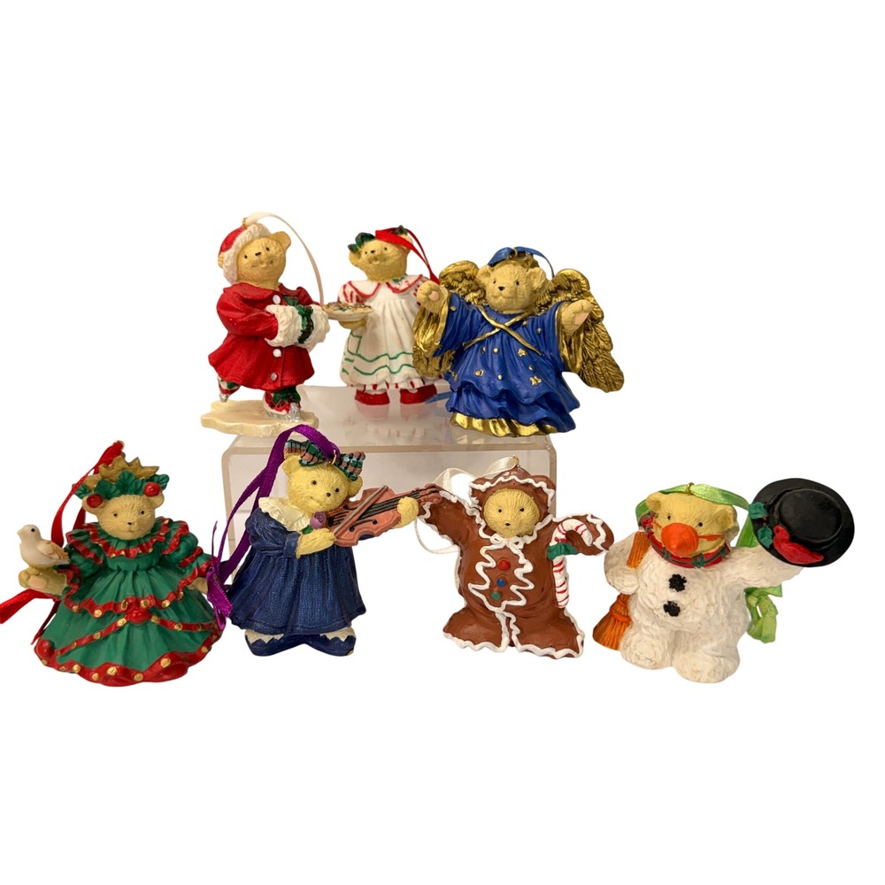 Muffy Vanderbear Christmas Ornament Set 7 Resin Figurines North American Bear Co